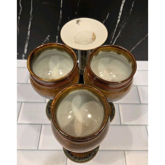 Studio Pottery Wine Goblets/Chalices (4) Hand Crafted Artist JT Brown Cream 7" - Picture 14 of 16